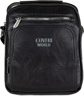 COVERI Borsa Borsello Ecopelle Tracolla Uomo Lavoro Ufficio Tempo Libero Portacellulare Tasche Zip ART.6229 Dimensioni 24 X 20 X 6 Colore NERO