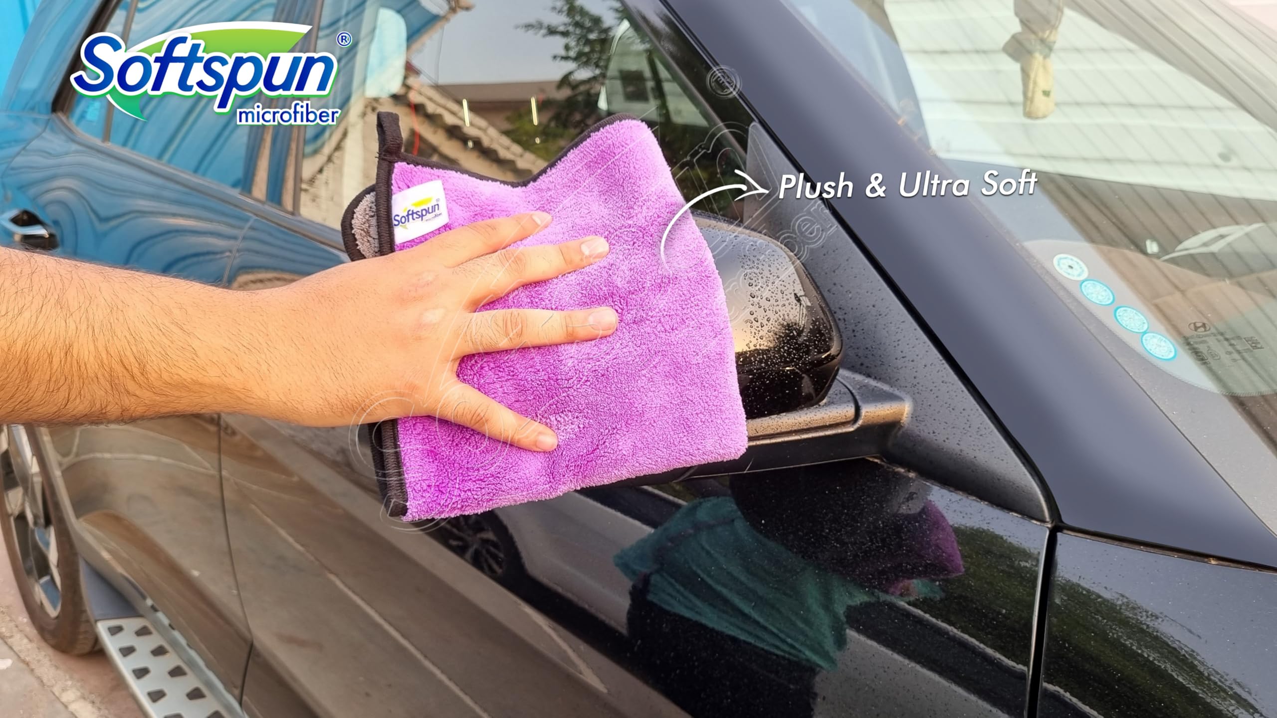 SOFTSPUN 900 GSM, Microfiber Double Layered Silk Banded Edge Cloth 30X40 Cms 2 PCS, Purple! Extra Thick Microfiber Cleaning Cloths Perfect for Bike, Auto, Cars Both Interior and Exterior. - Image 5 thumbnail