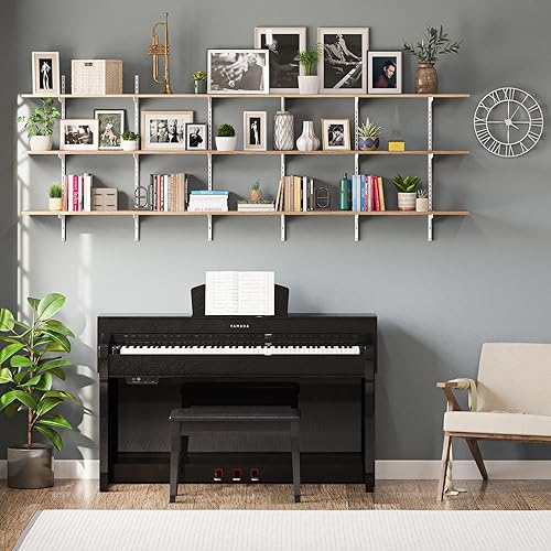 Miniatura 7 de Wallniture Turin - Estantería flotante rústica de 48 x 10 pulgadas, estantes de pared para libros de pared con soportes ajustables de metal blanco