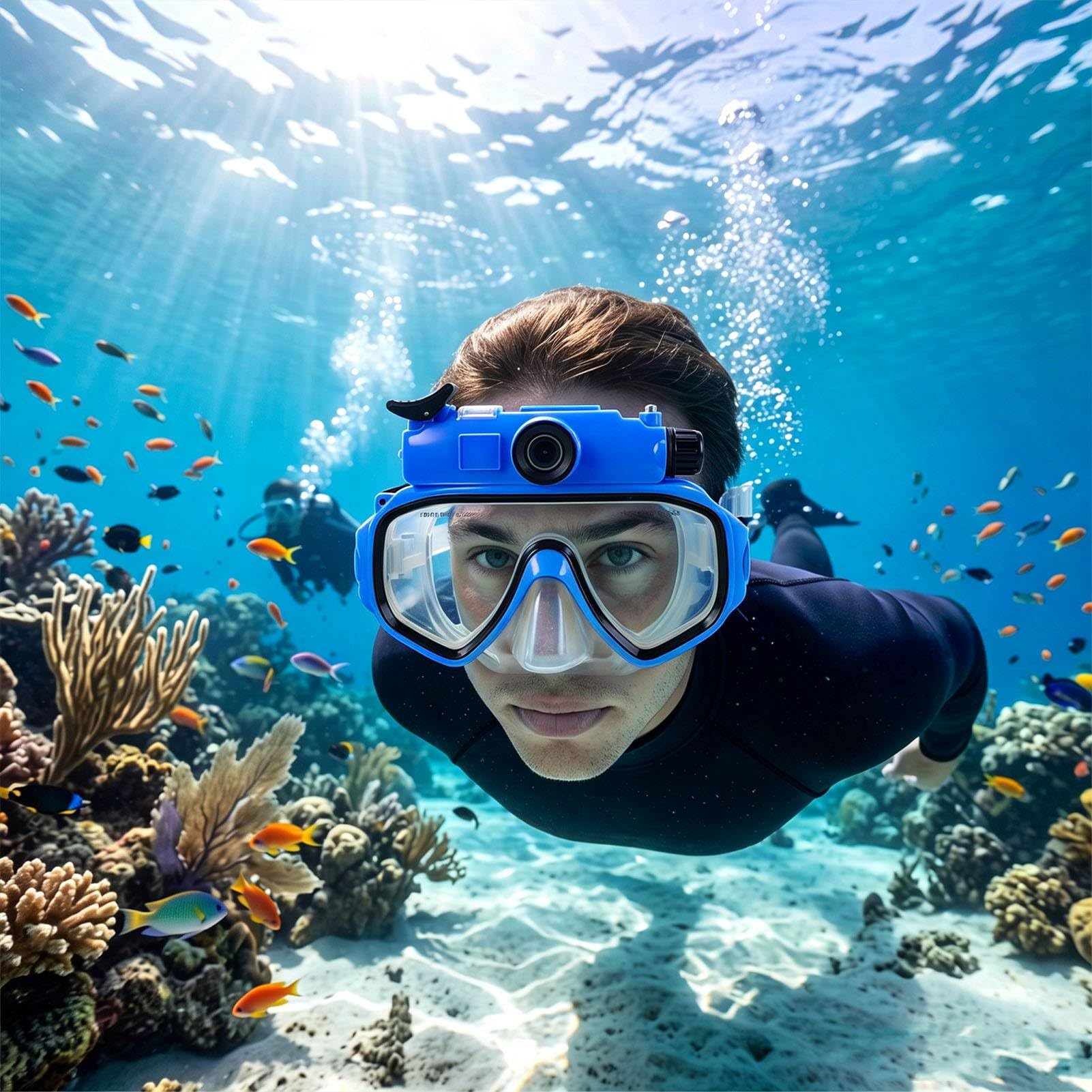 Gafas de Buceo con Cámara 2K, Impermeables hasta 15m y Lente Gran Angular para Snorkel