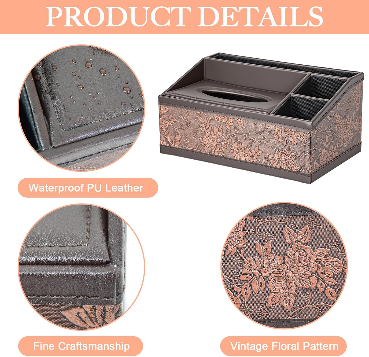 SAYEEC Leather Tissue Box Cover Rectangular Tissue Box Holder Retro Napkin Dispenser Facial Tissues Organizer Multifunctional Storage Box Caddy for Bathroom Toilet Bedroom Living Room Office Table Car