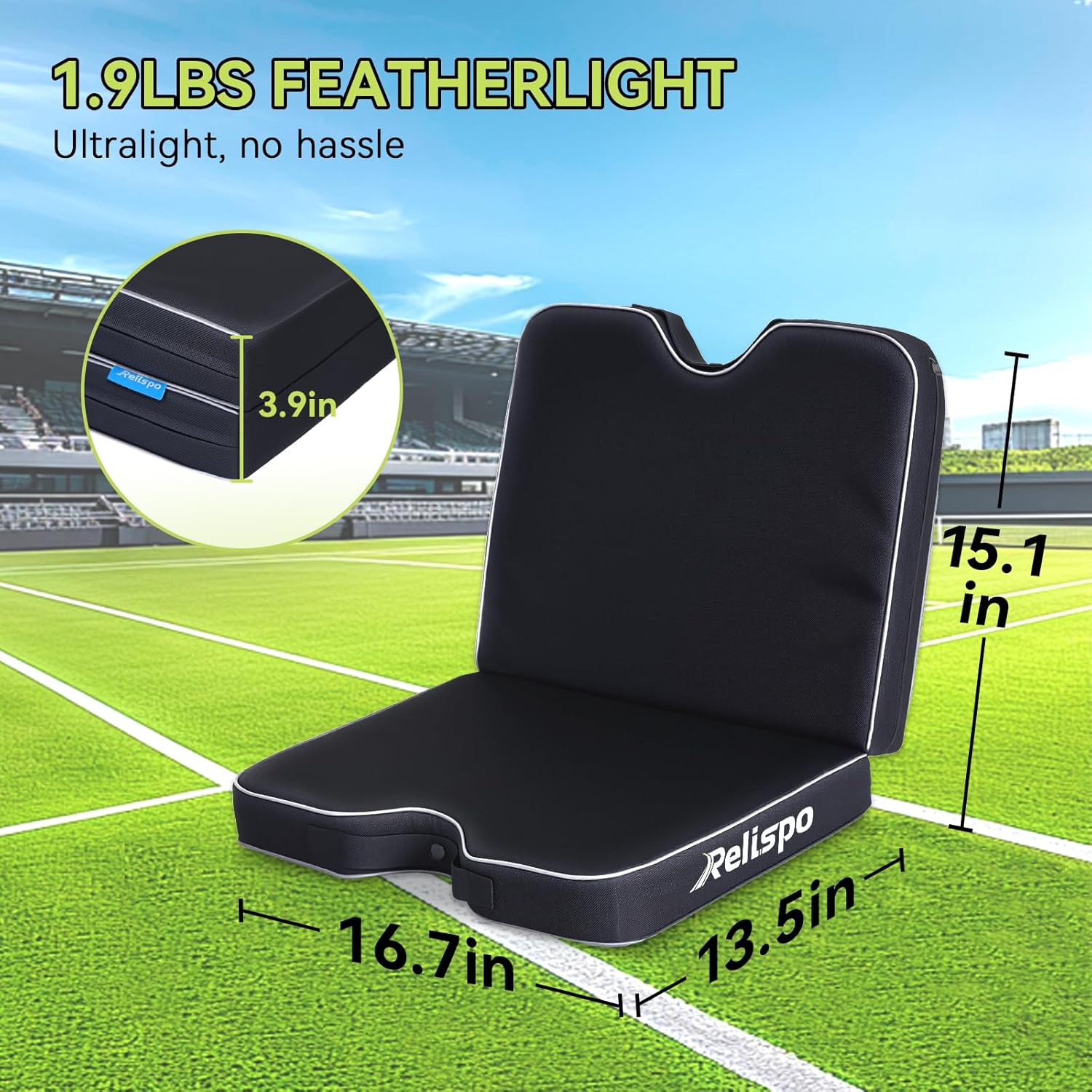 3-in-1 Stadium Seat Cushion, Premium Memory Foam & High-Density Foam Bleacher Cushion, Anti-Slip Waterproof Portable Stadium Cushion for Bleachers, Sports Events, Camping