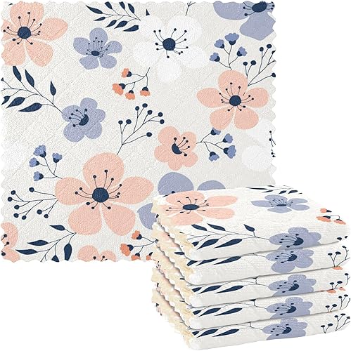 FRODOTGV Spring Flowers Small Floral Quality Decor Microfiber Dish Drying Towel Absorbent Set of 6 Cooking Towels for Restaurant Coffee