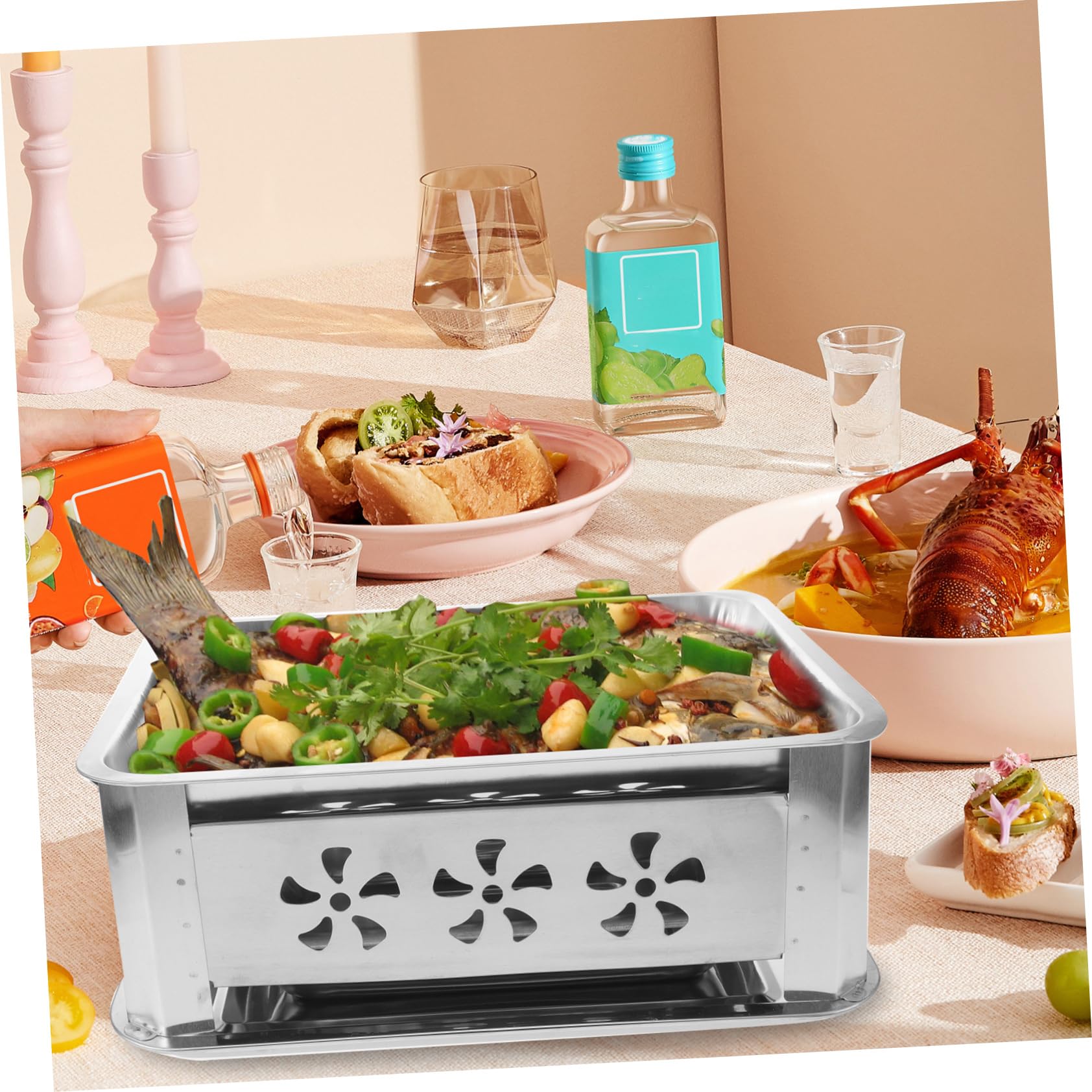 Bandeja para Pescado Gruesa de Acero Inoxidable, Rectangular y Ligera, para Camping y Cocina, Fácil de Transportar, Color Plata