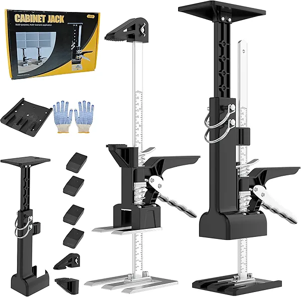 KJE 2PCS Cabinet Jacks for Installing Cabinets, Labor Saving Arm Jack with 330 LBS,0 to 23.4 inches, Hand Lifting Jack Tool, Adjustable 3rd Hand Support System, Cabinet Installation Tools