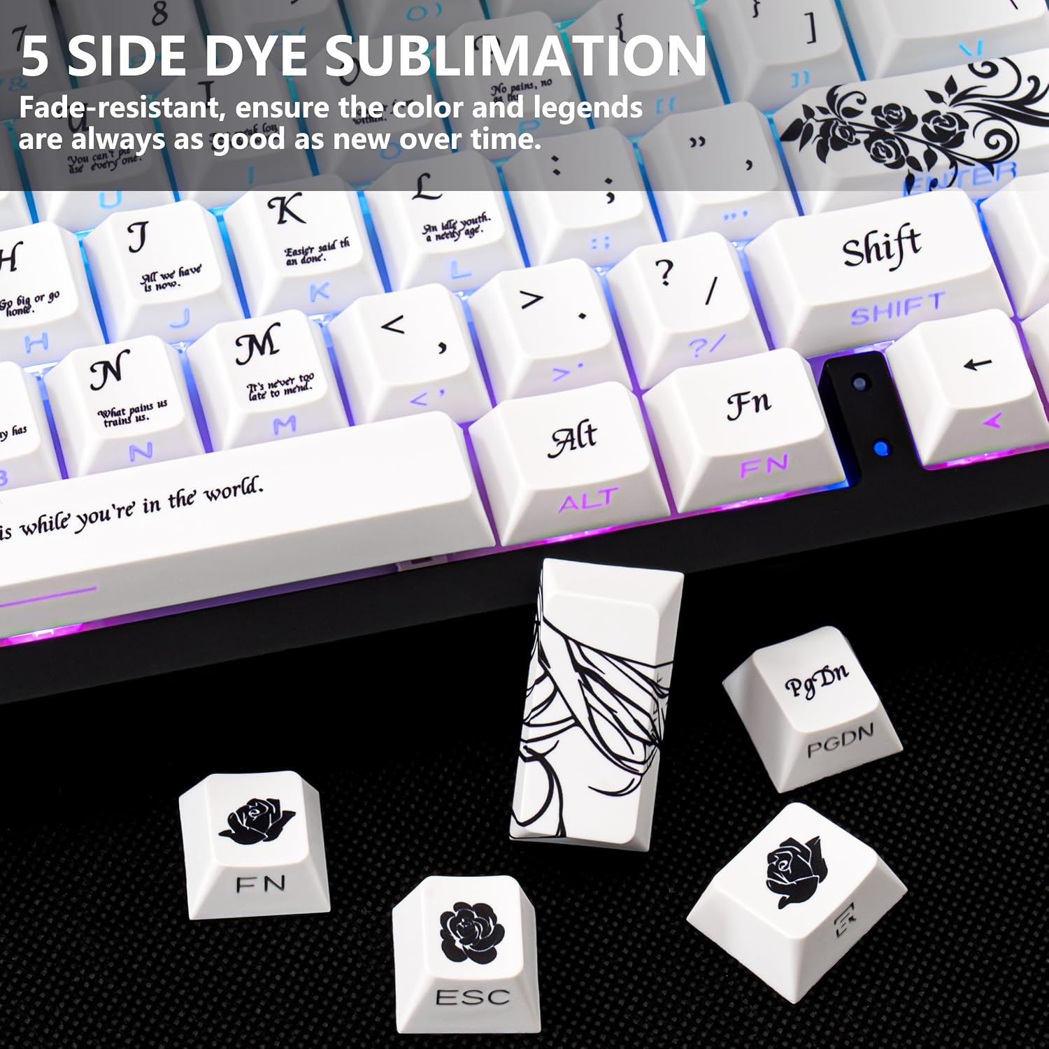 White Anime PBT Keycaps 100 Keys - Japanese Manga Style Shine-Through Keycap Cherry Profile Dye Sub Custom Keycaps Set for Mechanical Keyboard 61/64/75/84/87 Layout