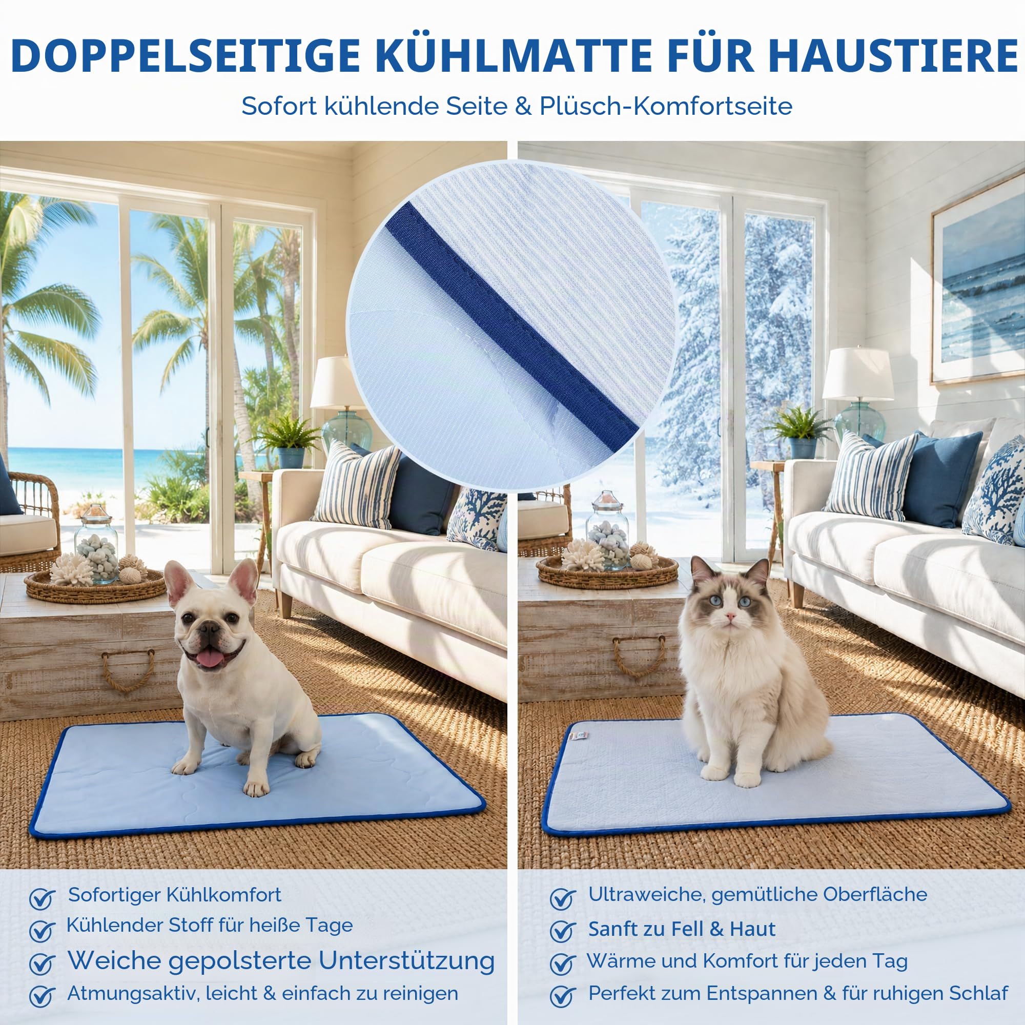 Deconovo Selbstkühlende Kühlmatte für Hunde & Katzen, Atmungsaktive Kühldecke für Sommer, Faltbar & Pflegeleicht, Innen/Außen, 150x100cm, Hellblau