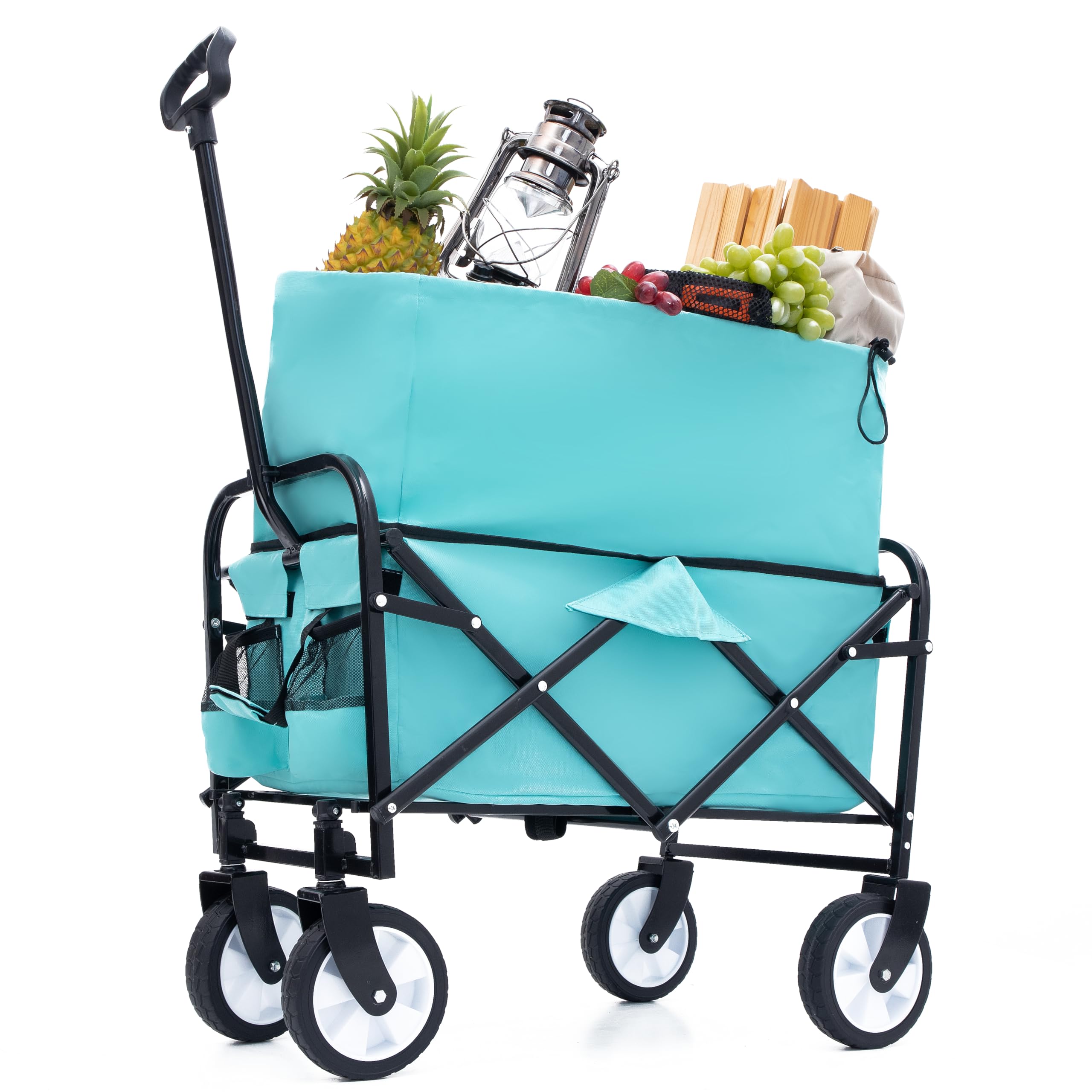 ESPIDOO Foldable Utility Wagon Cart: Heavy-Duty Metal Frame with All-Terrain Wheels & 3-Pcs Plastic Liners for Camping, Beach, Grocery Shopping - Compact & Lightweight Design for Outdoor Enthusiasts