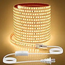 Aclorol Fita de LED para uso externo, impermeável, 6 m, branco quente, faixa de luz LED de 120 V, com cabo de alimentação de interruptor liga/desliga SMD 2835 ultra brilhante para quarto, armário