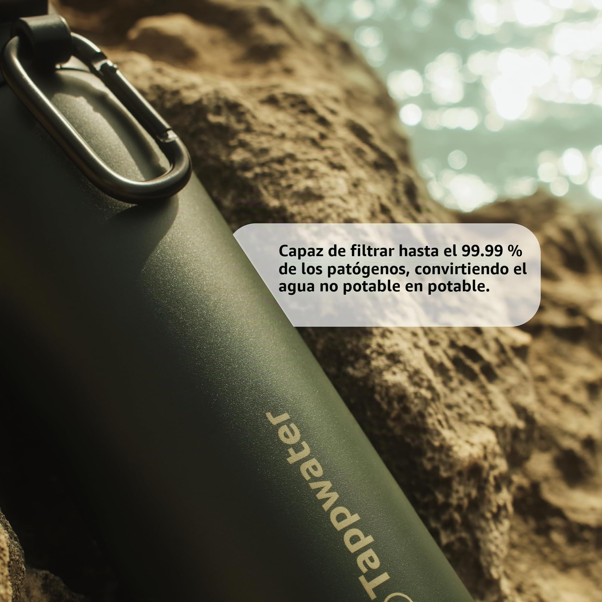 Tappwater BottlePro Adventure - Botella agua 740ml. Botella termica con filtro, filtra el 99.99% de los patógenos. Purificador de agua no potable. Botella de acero inoxidable libre de BPA