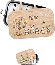 Bärenfreunde® - Personalisierte Brotdose für Kinder mit Spezial-Druck - Robuste Edelstahl Brotdose - Personalisierte Geschenke für Kinder & Erwachsene (Blumenbaum Tiere,klein Edelstahl)