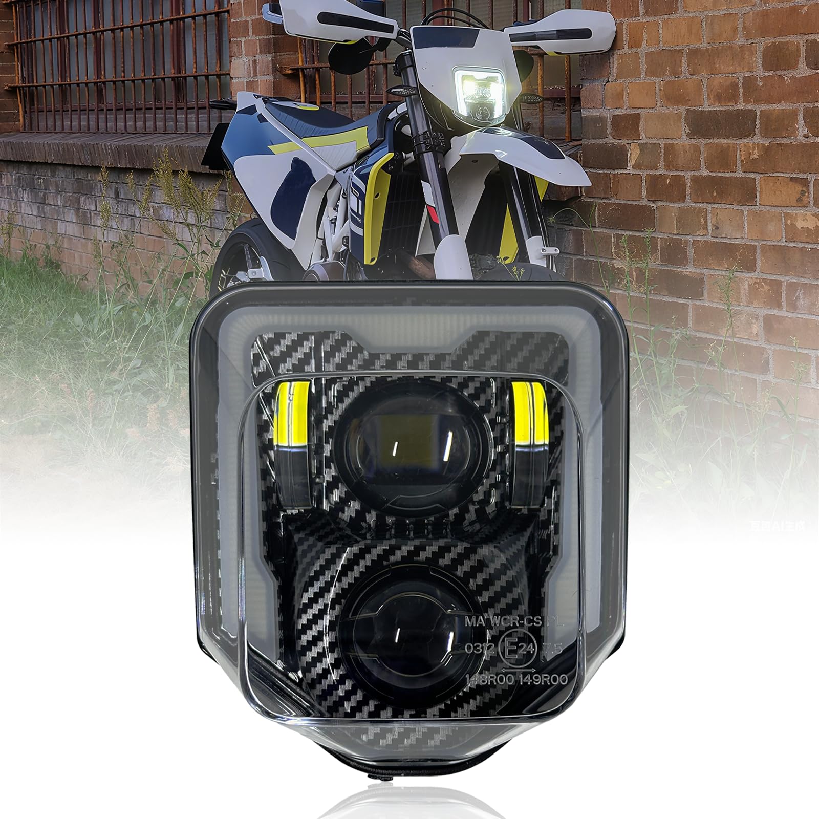 Dirt Bike Headlight Carbon Fiber LED Motocross Headlight with High Low Beam DRL for Husqvarna 701 supermoto 701 Enduro FE250 FE350S FE450 FE501 FE501S TE250i TE300i 2017-2023