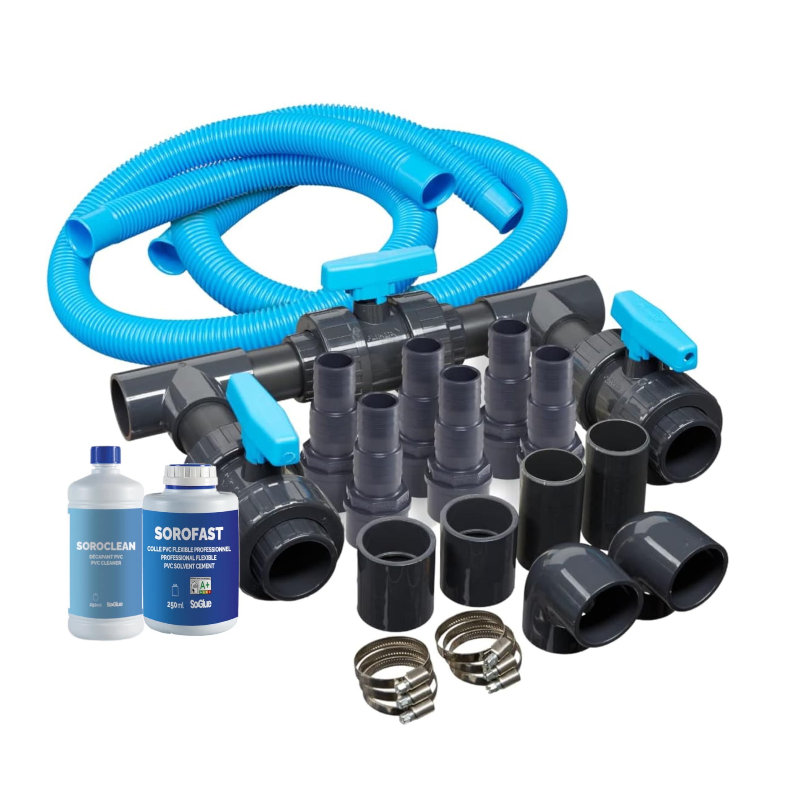 HAF Bypass Set Universal | Ventil für den Anschluss von Pool Wärmepumpe Poolheizung Solaranlage | Adapter für optimale Regulierung des Wasserdurchfluss | Anschlussset mit 32mm 38mm Schlauchanschluss