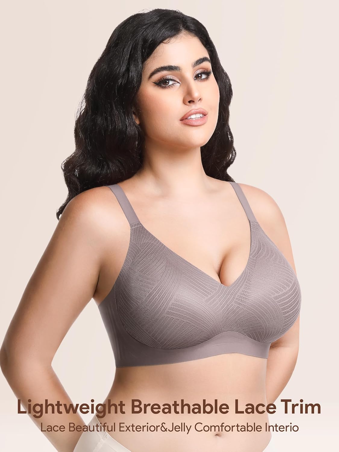 Angelhood Bras for Women Lace V Neck Seamless Wireless No Underwire Supportive Pushup Bralette Comfortable T Shirt Bra - Image 3