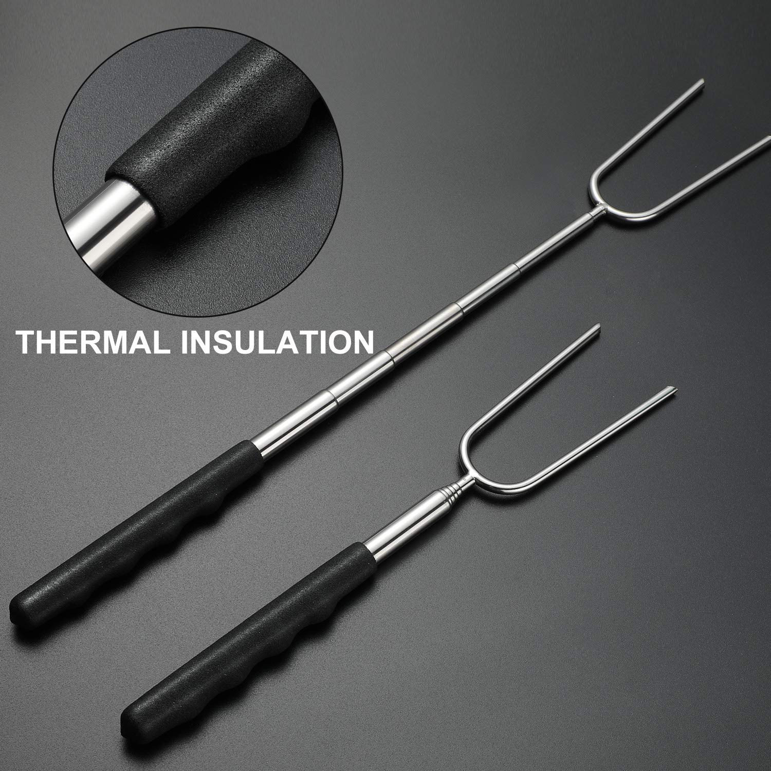Homealexa Horquillas para Barbacoa de 6 Piezas, Brochetas Telescópicas de Acero Inoxidable, Palos para Asar Malvavisco de 85 cm Adecuado para Barbacoa, Hoguera, Camping, Picnic, Fiesta