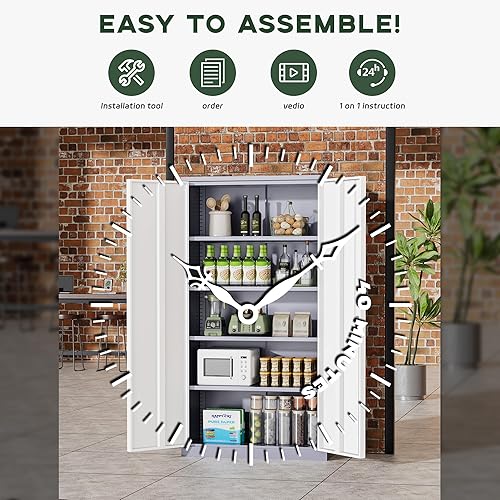 Miniatura 7 de Greenvelly Armario de almacenamiento de metal para garaje, gabinete de metal con bloqueo de 72 pulgadas con 2 puertas y 4 estantes ajustables,