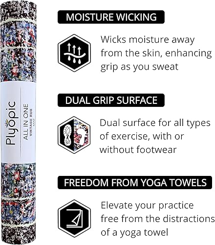 Miniatura 4 de Plyopic. Tapete de yoga todo en uno, combo de tapete de lujo con agarre para el sudor, ideal para yoga, yoga caliente, bikram, pilates,