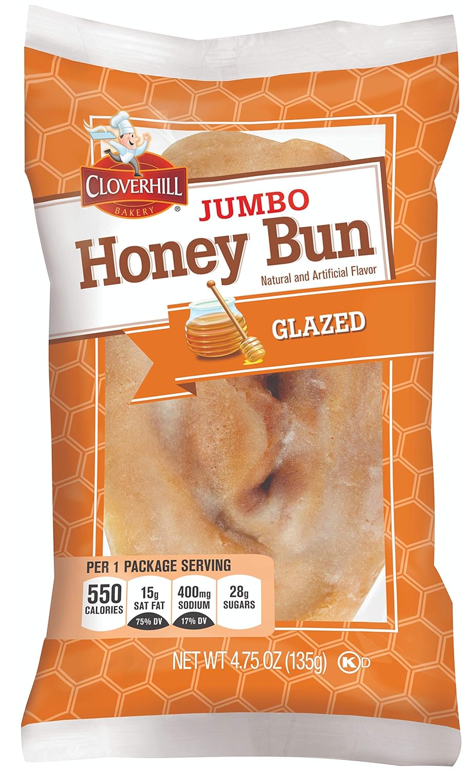 Cloverhill Jumbo Glazed Honeybun, 4.75 Ounce -- 36 per case.