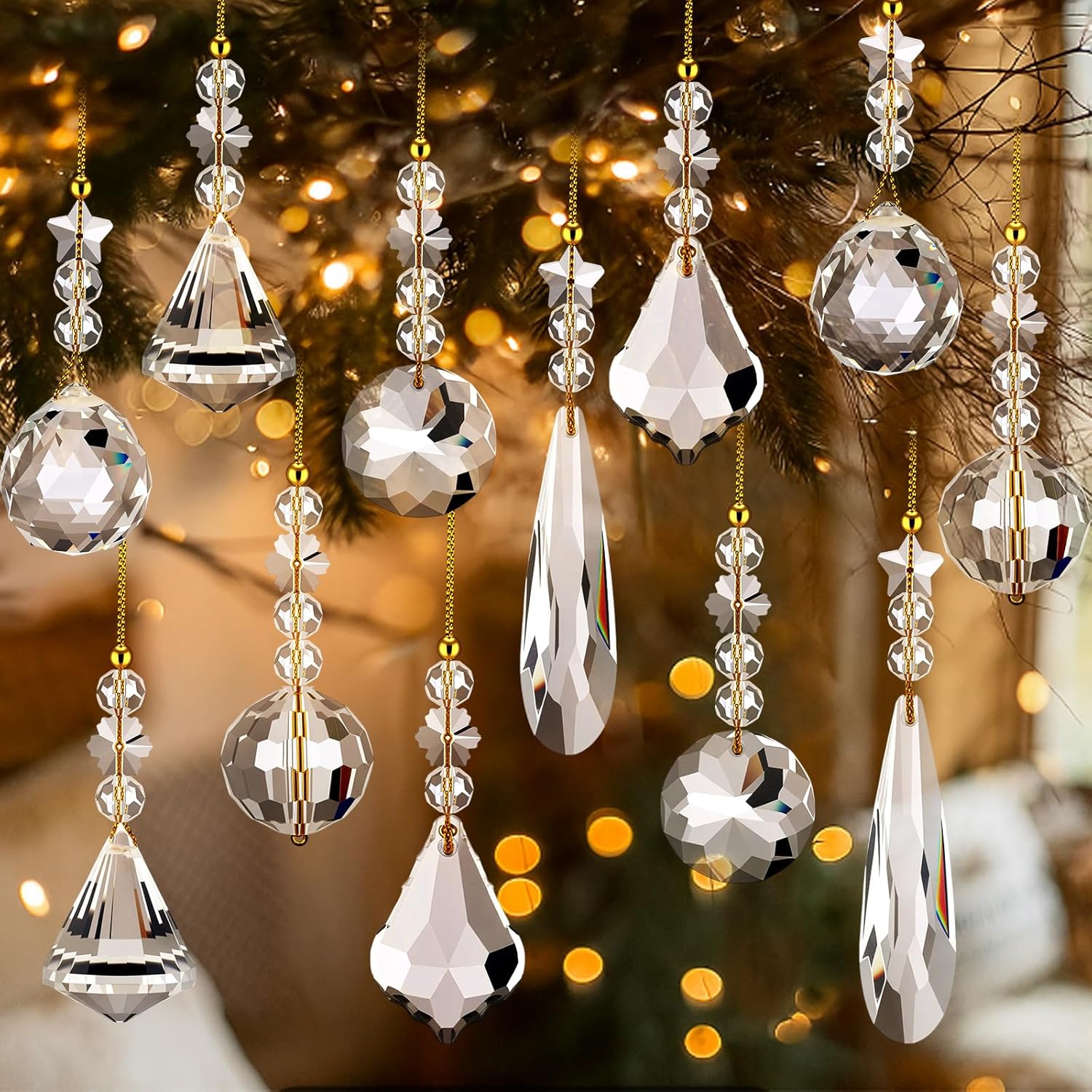 Landical 24 Pcs Crystal Christmas Ornaments Hanging Crystal Ornaments for Christmas Tree Decorations Xmas Themed Party Wedding Birthday Home Decor(Clear)