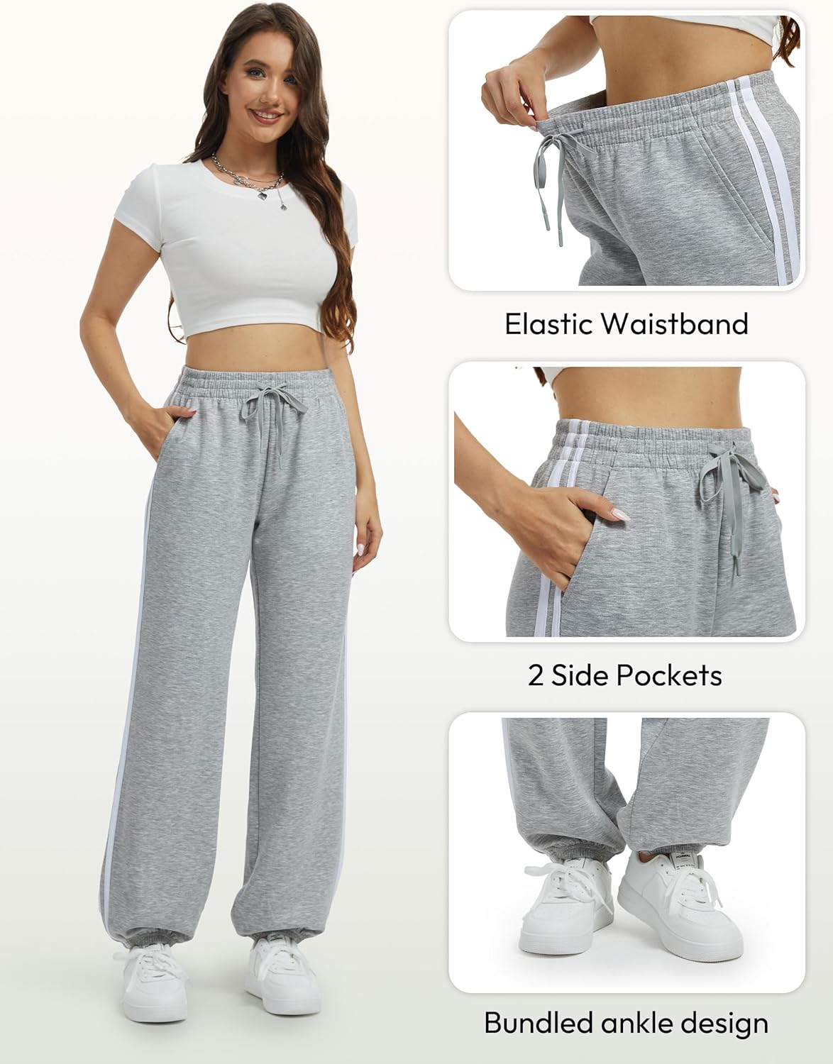 Track Pants Women's Sweatpants Side Stripes High Rise Drawstring Baggy Lounge Cinch Bottoms Active Joggers Fall - Image 3