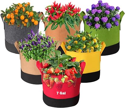 Grow Bags 5Gal/7Gal/10Gal * 2 ,6 Pack Vegetable/Flower/Plant Grow Bags ,Plant Fabric Pots with Handles for Garden and Outdoor Planting 6 Colour, 7 Gallon