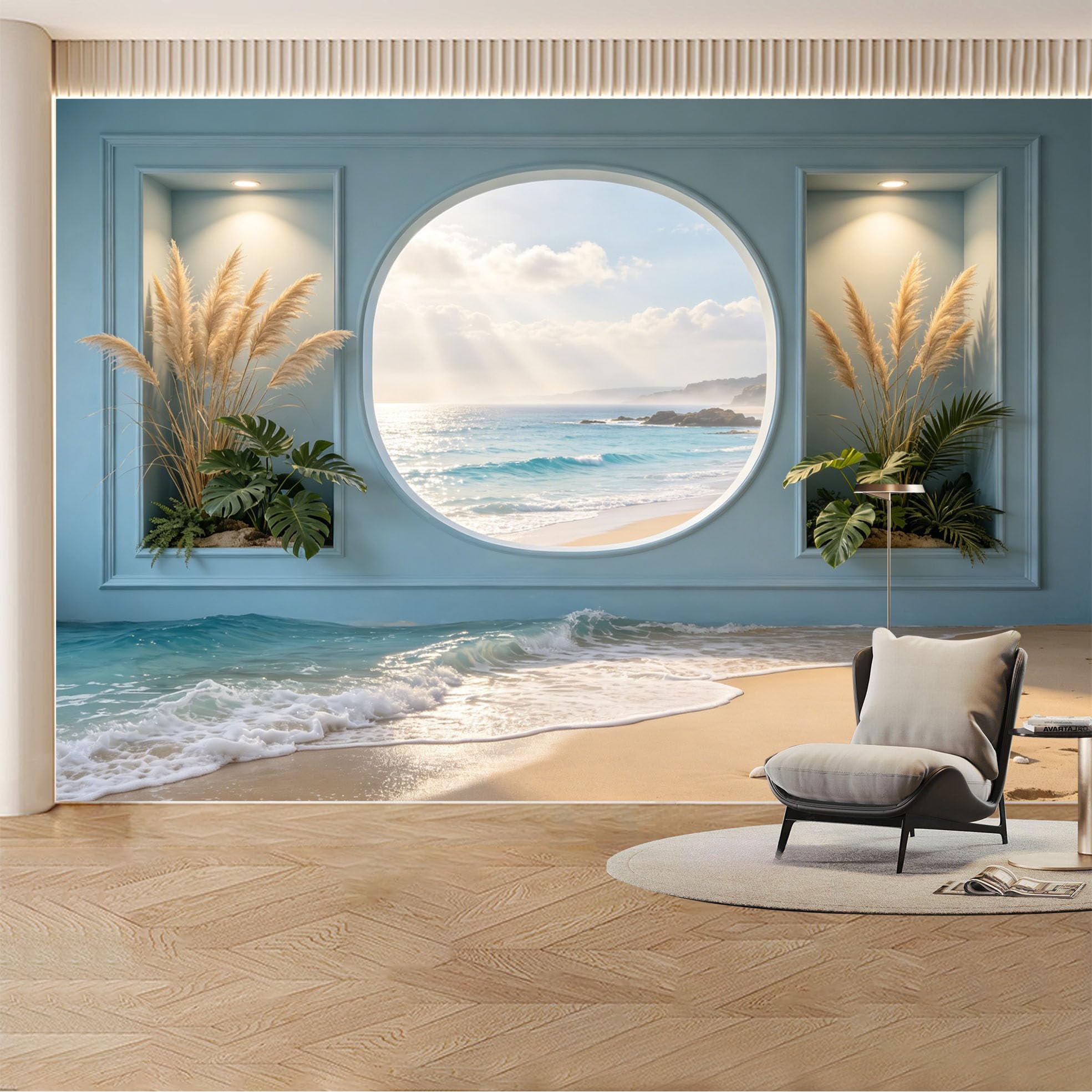 Custom Wall Mural Wallpaper Northern Lights Forest Lake Landscape 3D Effect Wall Decor Large Wall Art Misty Winter Snow Removable SelfAdhesive Large Photo for Living Room， Bedroom， Office