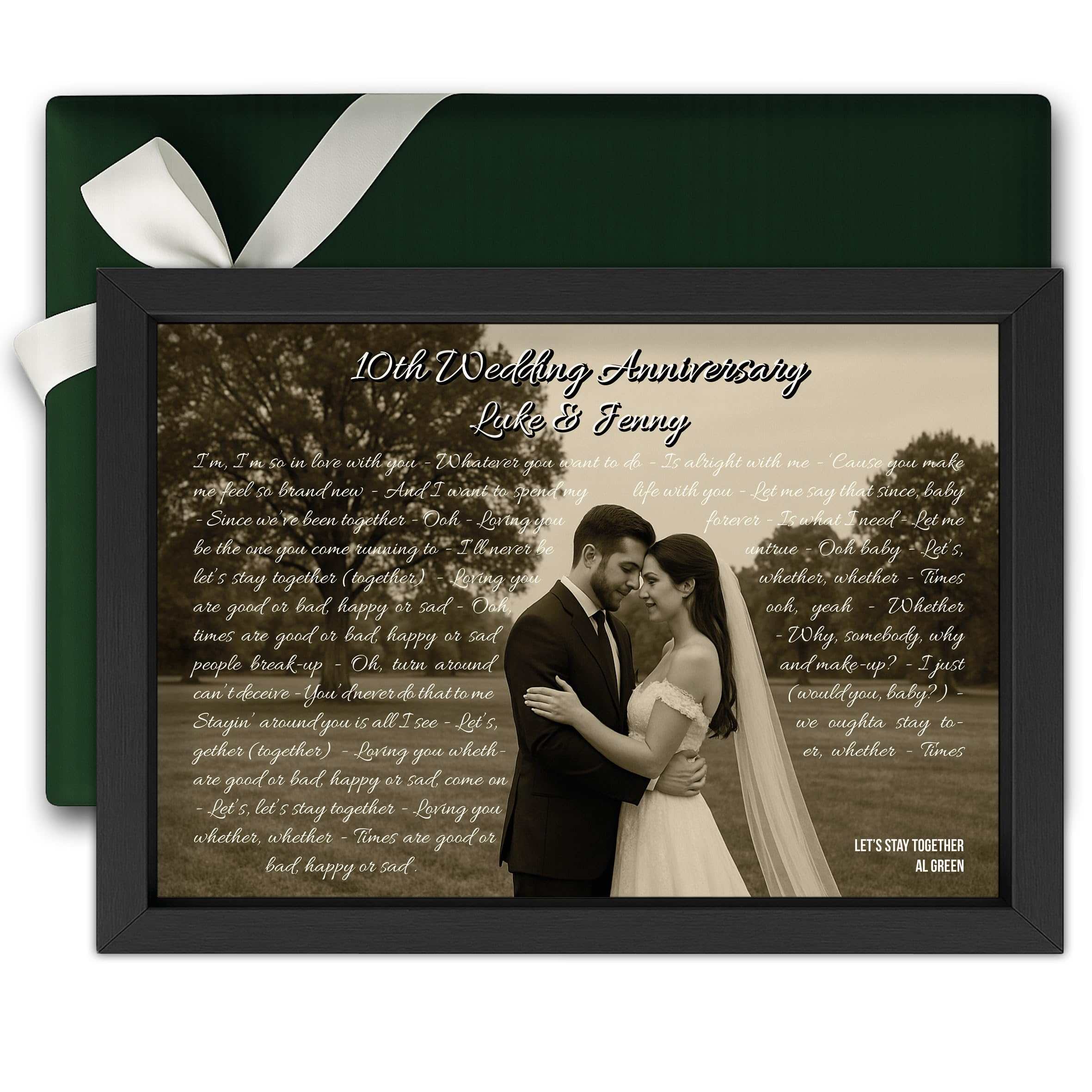 Made by Mika Ltd Custom Wedding Song Print in Sepia Effect – Personalised First Dance Lyrics Print with Wedding Picture – Gift for Couples, Bride & Groom Keepsake