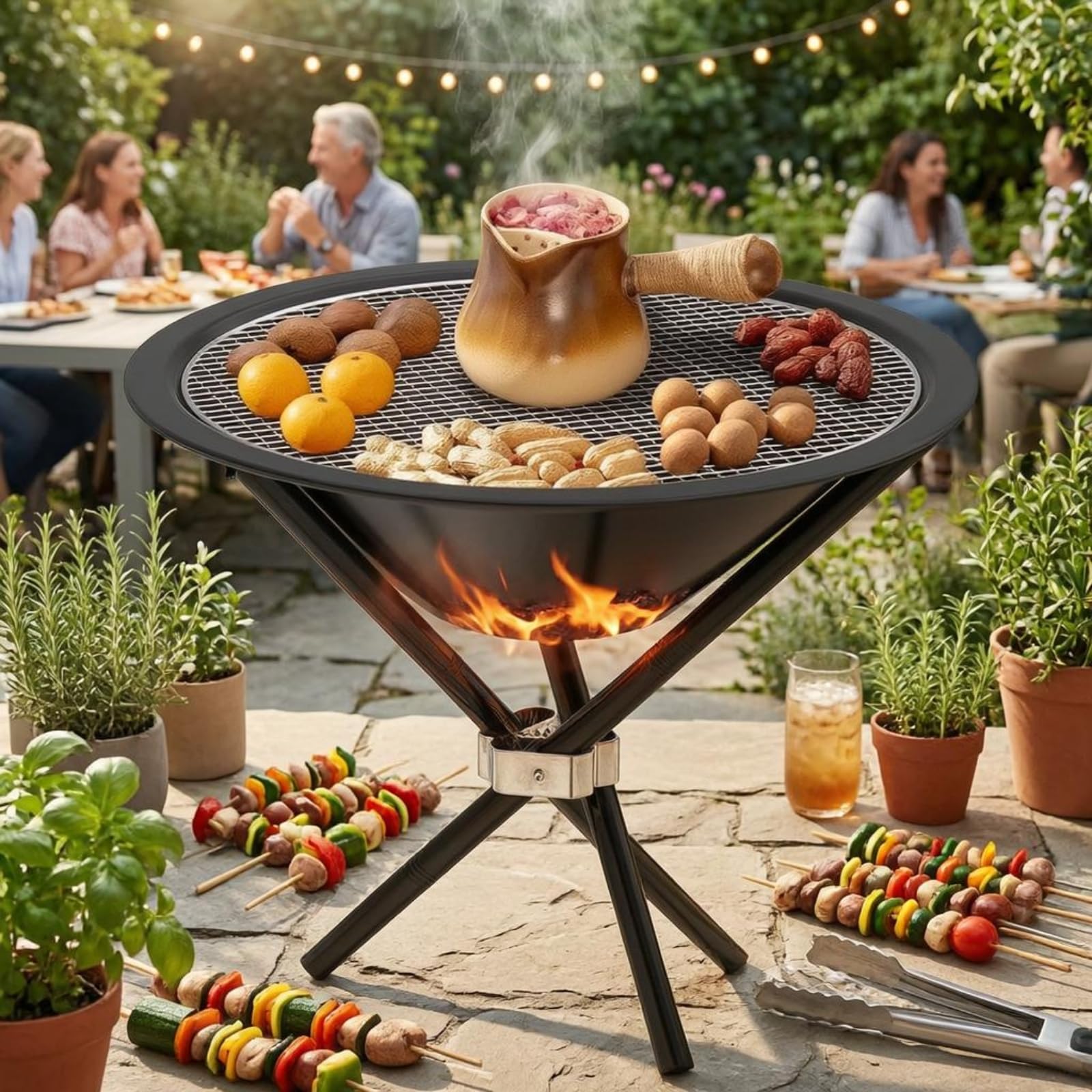 Baoblaze Grill Portatile Pieghevole Barbecue Braciere Graticola Rotonda Bacino Fuoco con Struttura Pieghevole in Acciaio per Riscaldare E Grigliare Adatto per Campeggio Cortile Spiaggia Viaggio
