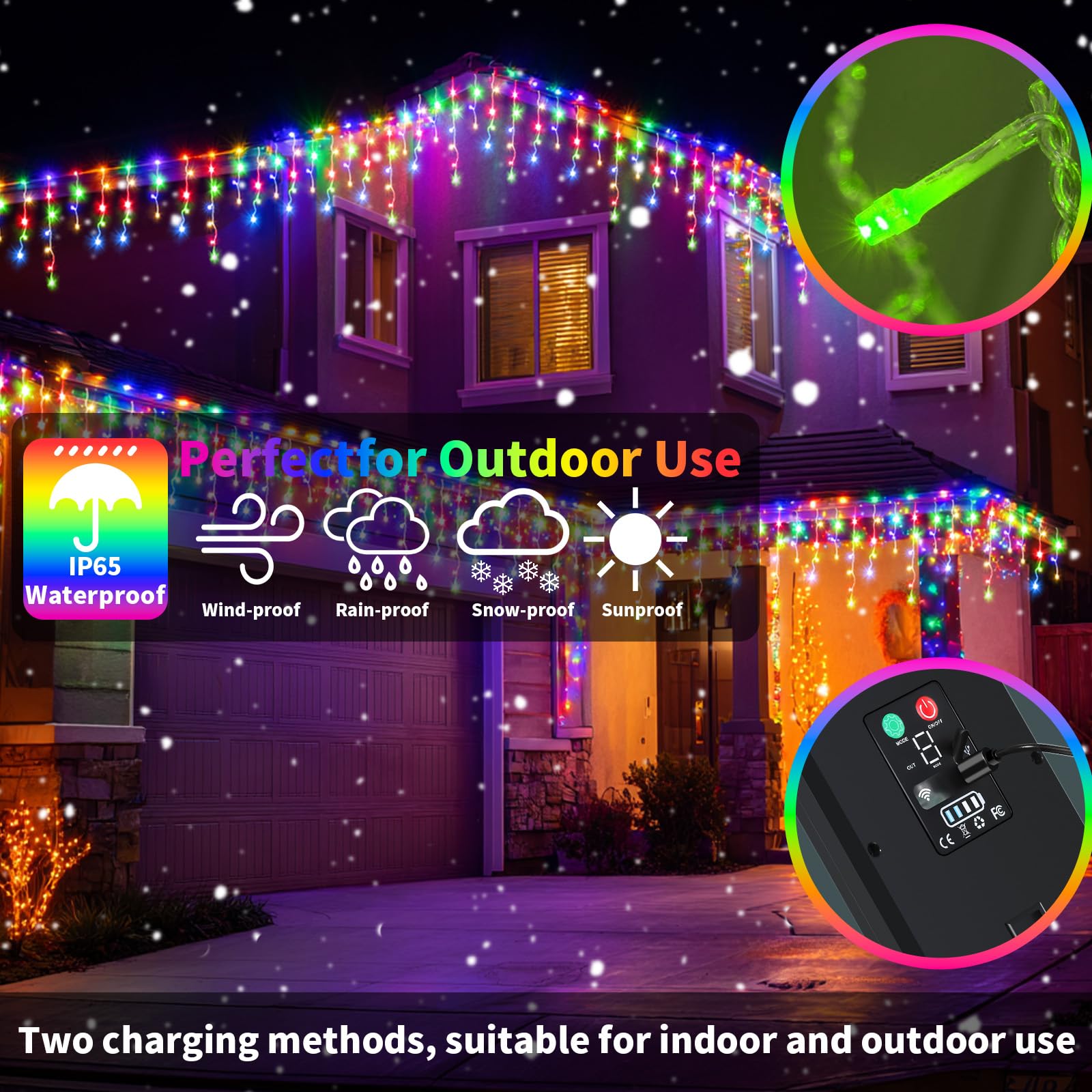3 IN 1 Eisregen Lichterkette Solar [25m +5m], 2500mAh 660LEDs Weihnachtsbeleuchtung Außen,8 Modi,Erweiterbar, Lichterkette Außen USB-Strom,IP65 Wasserdicht Mit Fernbedienung Timer