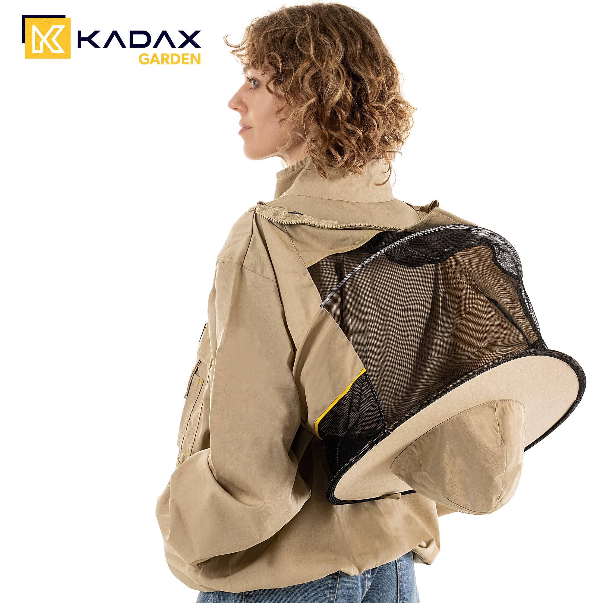 KADAX Imkerjacke mit Hut, Größe M, Imkerbluse aus Polyester und Baumwolle, Imker Jacke mit abnehmbarem Imkerhut und Schleier, Imkeranzug mit Reißverschluss