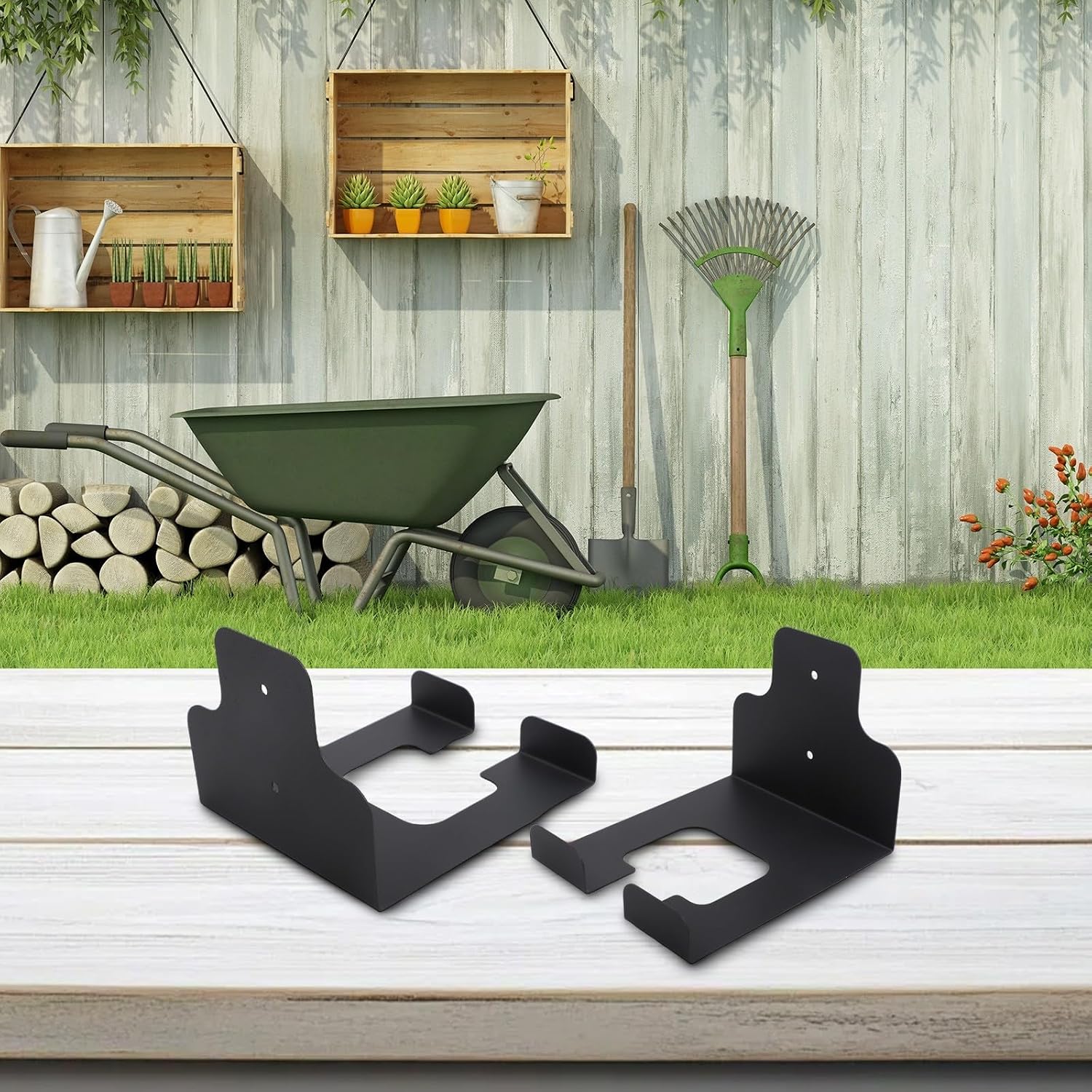 Black Painted Garden Tool Hooks Rust Resistant 2 Pack