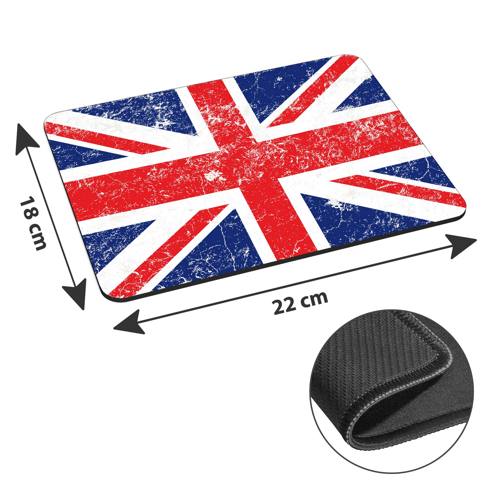 PEDEA Gaming und Office Mauspad - 220 x 180 mm - mit vernähten Rändern und rutschfester Unterseite, Union Jack - 2