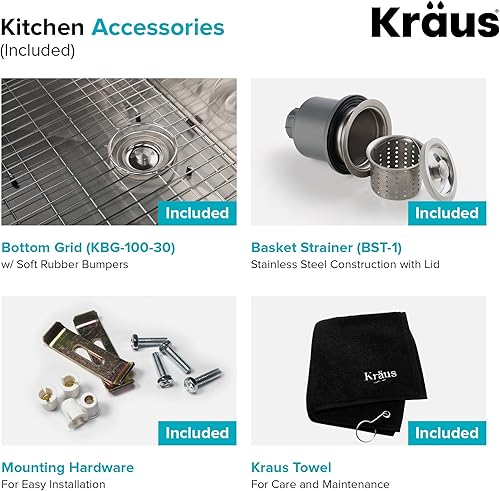 Miniatura 11 de Kraus KHU100-30-1610-53SS Standart PRO - Juego de fregadero de acero inoxidable y grifo de cocina, 30 pulgadas