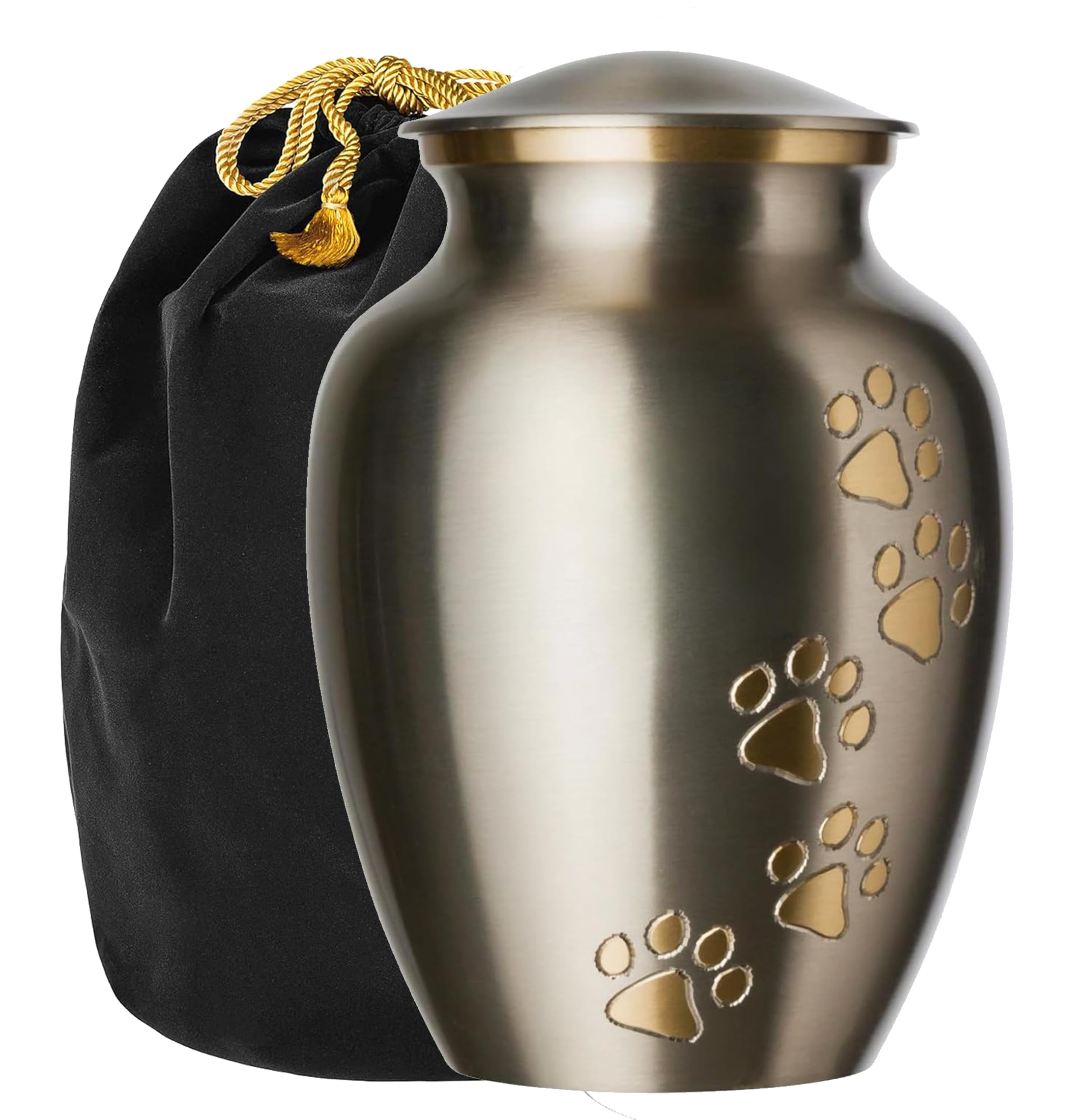 Pet Urn for Dogs and Cats Ashes-A Loving Resting Place for Your Special Pet,Cat and Dog Urns for Ashes,Pet Cremation Urns Up to 85 Cubic Inches:with Velvet Bag (Customize, Pewter (Paw))