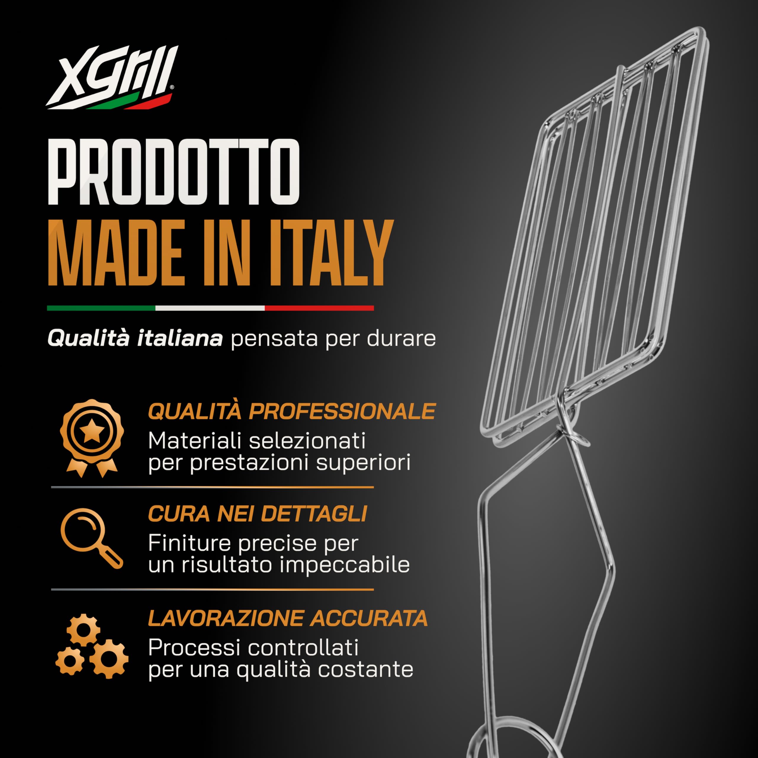 XGRILL | Pinza per Toast 18x10 cm in Acciaio cromato con Manico Ergonomico | Pinza Tostapane per Toast e Snack | Uso Domestico e Professionale | Made in Italy