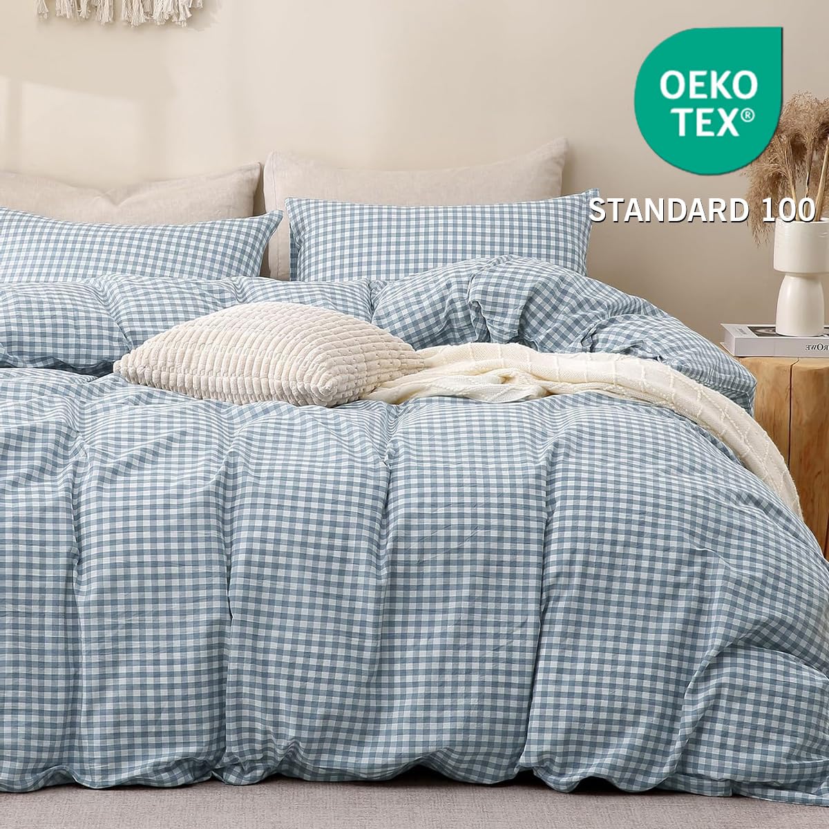 Lanqinglv Biancheria da letto 135 x 200 cm, in cotone rinforzato, con chiusura lampo, adatta per persone allergiche, 1 copripiumino e 1 federa 80 x 80 cm
