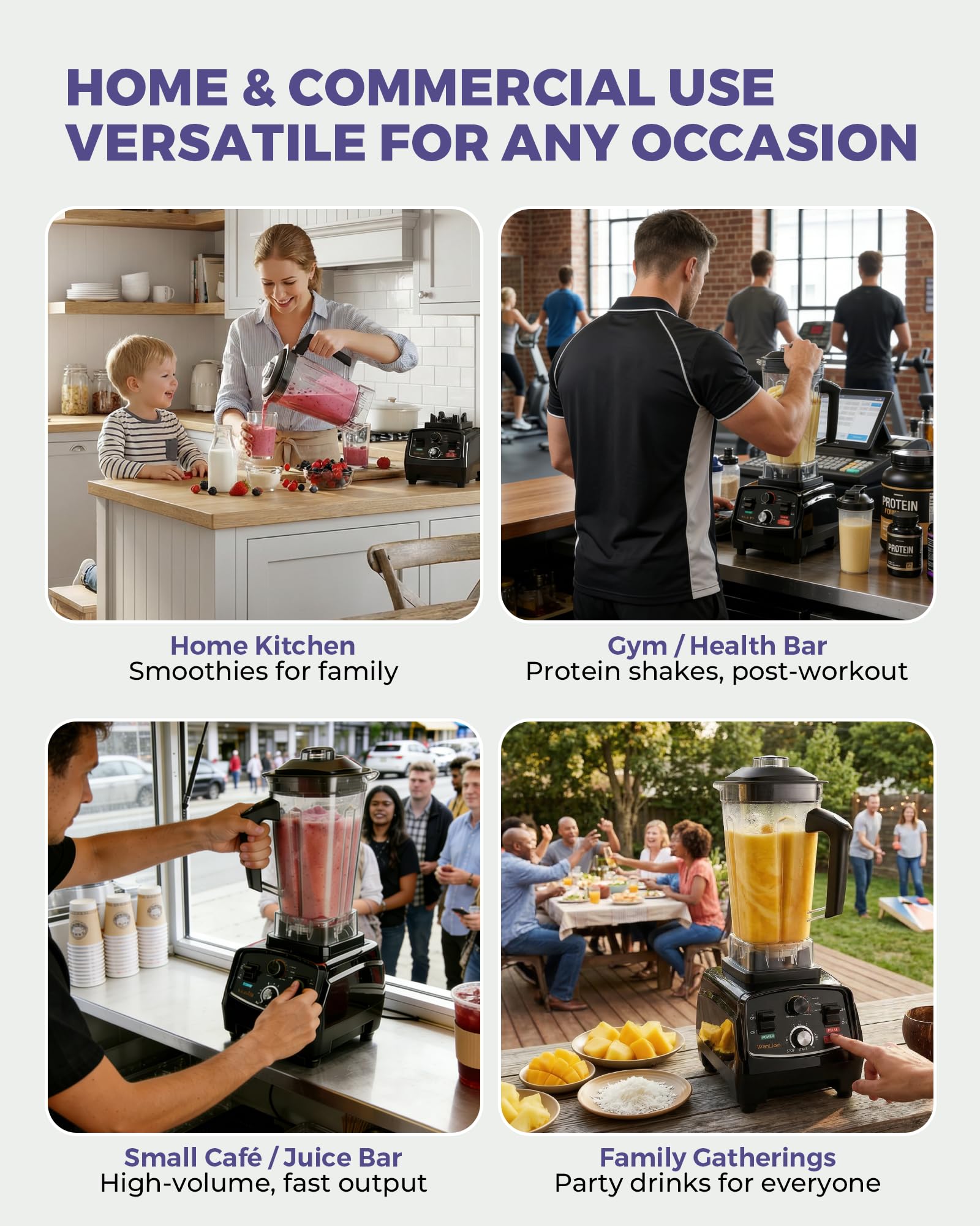 WantJoin Hochleistungsmixer 1800W | 2000ml Smoothie Maker für Gastronomie & Haushalt, ETL-geprüfter Standmixer mit Timer, Eiscrusher für Frozen Dessert, Suppe & Fisch