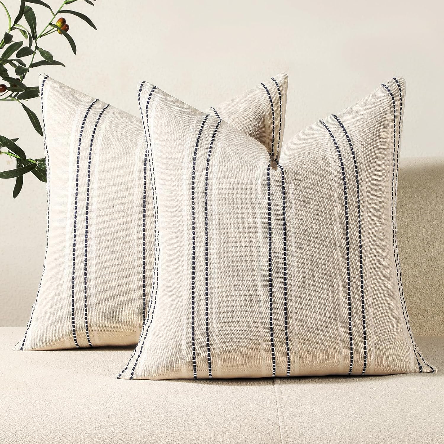 Hckot Stripe Throw Pillow Covers 26x26 Large Square Navy Blue Pillow Cover