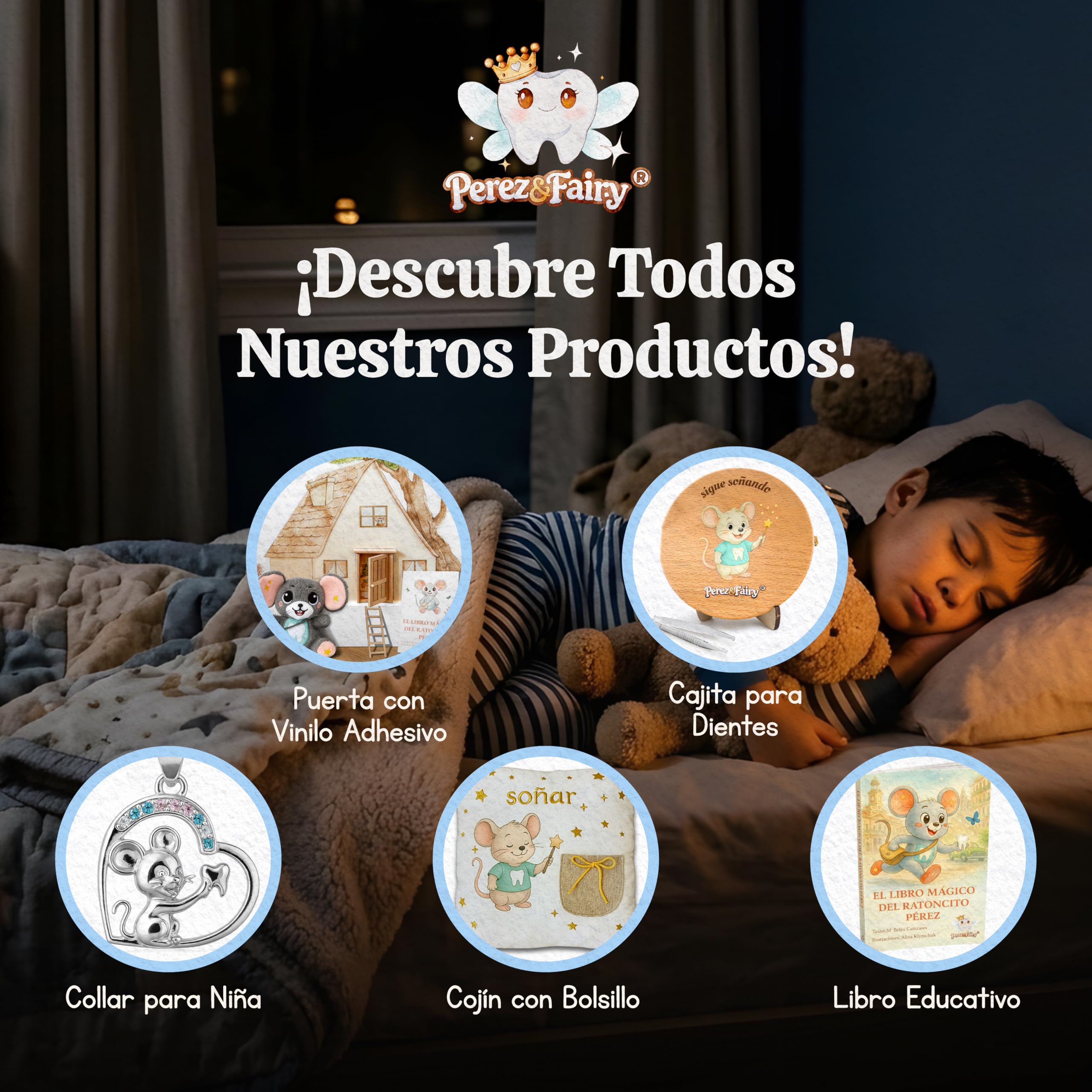 Perez&Fairy Caja de Dientes de Leche del Ratoncito Perez en Madera Premium | Cajita Ratoncito Perez con Pinzas y Soporte de Estanteria | Regalo para Niño y Niña