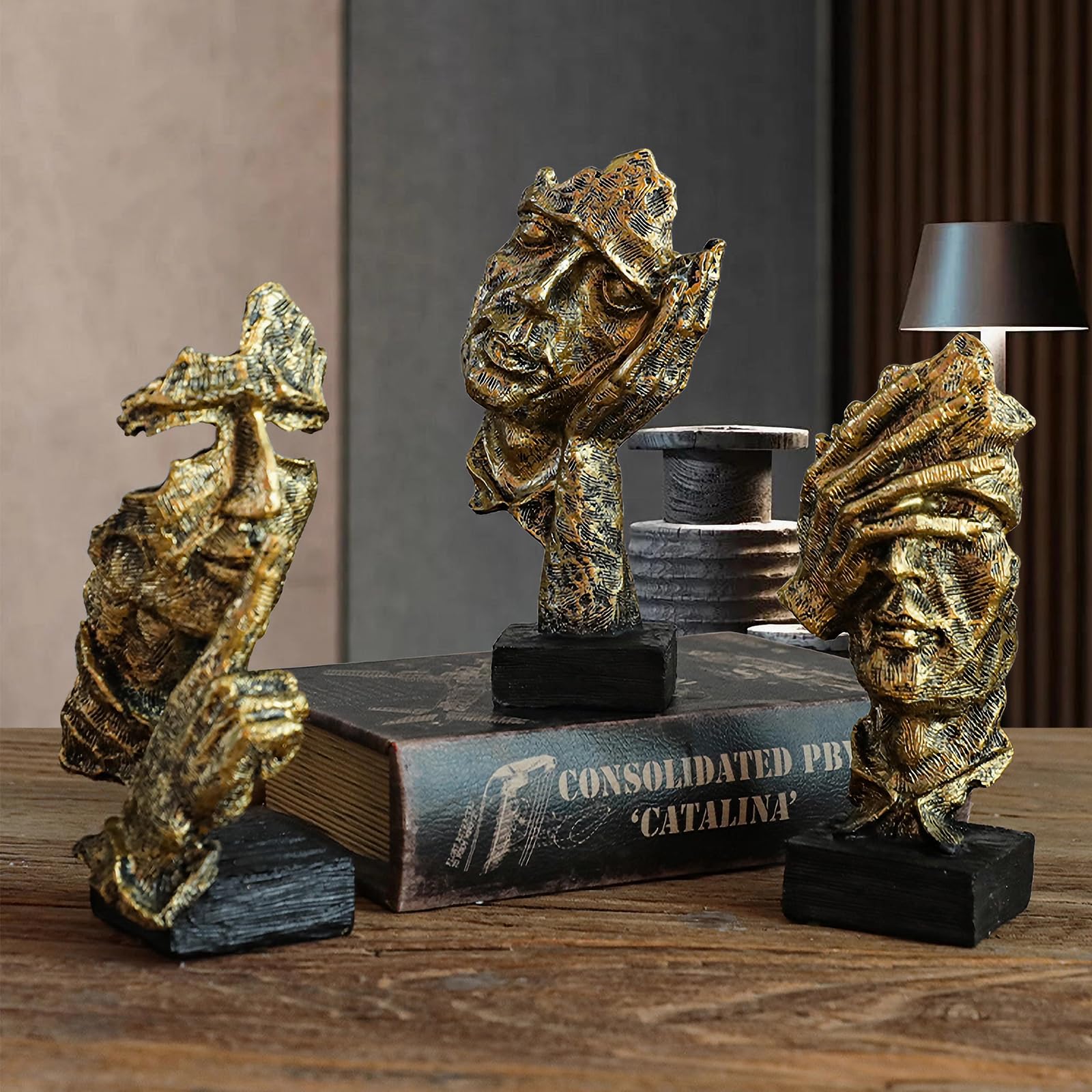 Figurine d'art abstrait moderne, statue de penseur, décoration en résine dorée pour maison et bureau