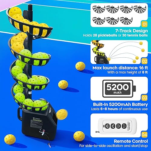 Miniatura 3 de Pickleball Machine Ball Thrower with Net,Portable Pickle Ball Launcher Machine with Remote Control for Practice, Built-in 5200mAh Lithium Battery,