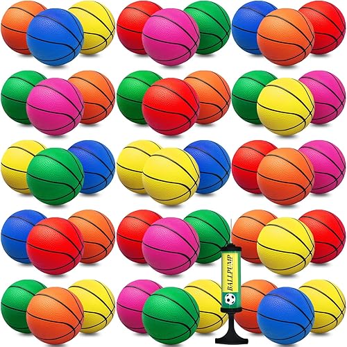 Miniatura 34 de Juego de 40 mini pelotas de baloncesto inflables de 6 pulgadas, juego de baloncesto pequeño de PVC para colocar sobre la puerta, juegos de aro