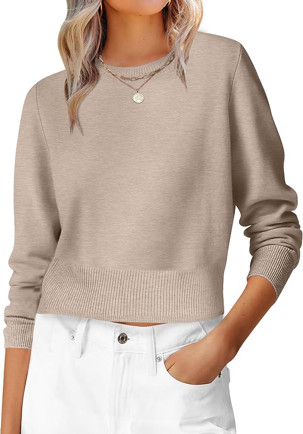 ANRABESS Women’s Long Sleeve Sweaters Cropped Crew Neck | Business Casual Tops,Light Weight Comfy Knit,Pullover Short Sweater,Basic Classic,Fall Fashion Winter Layer Clothes