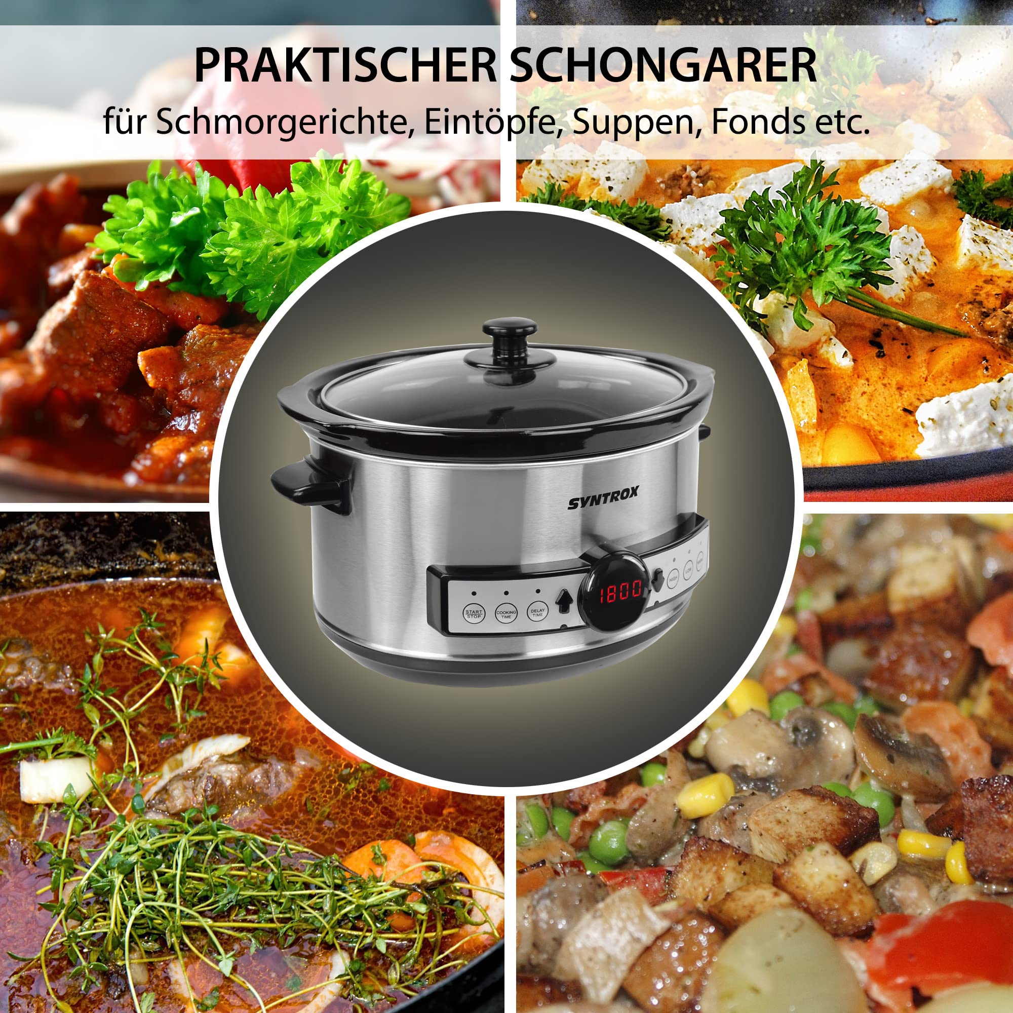 Syntrox Germany Slow Cooker Schongarer 3,5L mit Timer und Warmhaltefunktion - Leistung 200 Watt