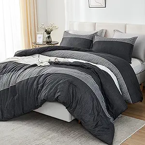 Litanika Full Size Comforter Sets Black White Grey - 3 Pieces Lightweight Bedding Set, All Season Down Alternative Comforter (1 Comforter, 2 Pillowcases)