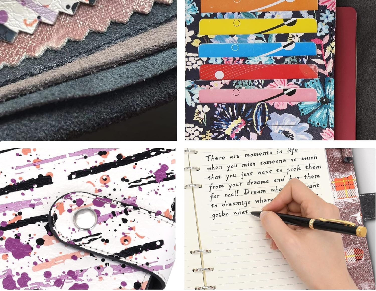 Wonderpool Refillable Spiral Journal 6 Ring Binder Notebook Writing Journal with Inner Pockets-College Lined Paper and Pattern Cover for School Work Travel and Organizer (A6, Flowers)