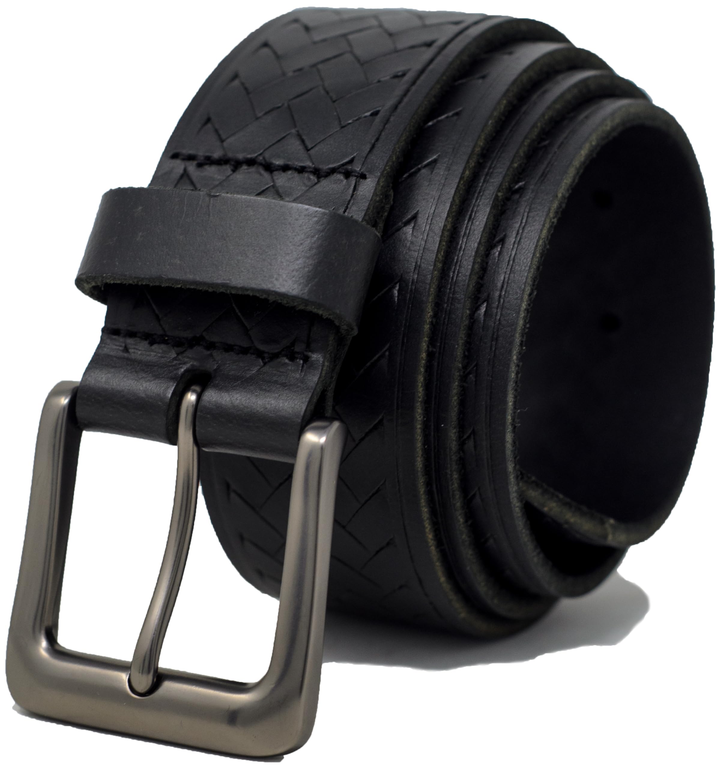 Ashford Ridge Men's Weave Pattern - Black Made In England 38Mm Full Hide Leather Belt - Black Weave - Xl