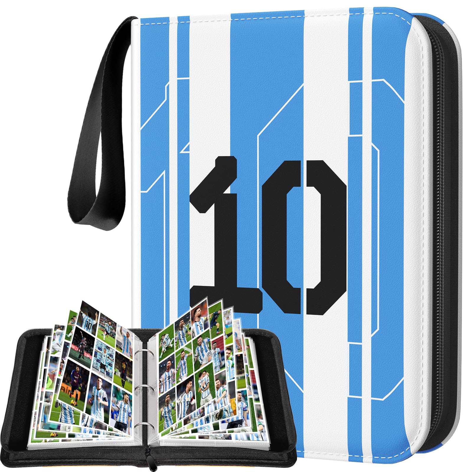 Soccer Card Binder 9 Pocket Gifts for Boys Girls, Waterproof 900 Pockets Card Holder Album with 50 Removable Sleeves for Trading Card - Binder Display