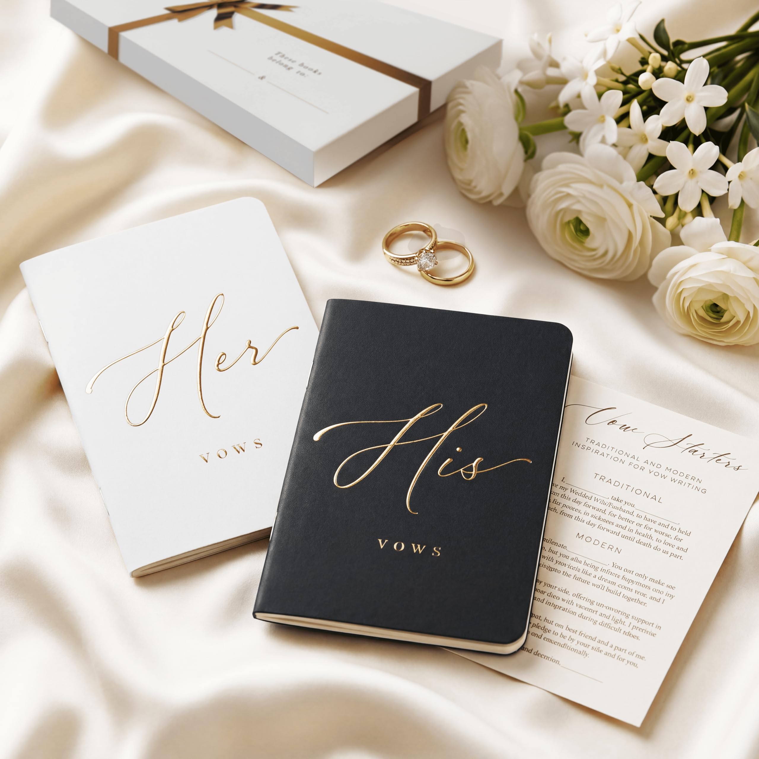 ARTESORI Premium Wedding Vow Book for Her & Him, Soft Touch, Gold Foil, 28 Lined Pages, Wedding Vow Books His and Hers, Wedding Essentials, Wedding Registry Ideas, His and Hers Gifts [White & Black]