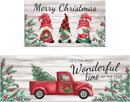 Christmas Kitchen Rugs - 2 Piece Kitchen Mats Set Non-Slip Kitchen Backing Area Rugs Its The Most Wonderful Time of The Year Decoration Doormat Indoor Outdoor Entry Mat 17" x 29" + 17" x 47"